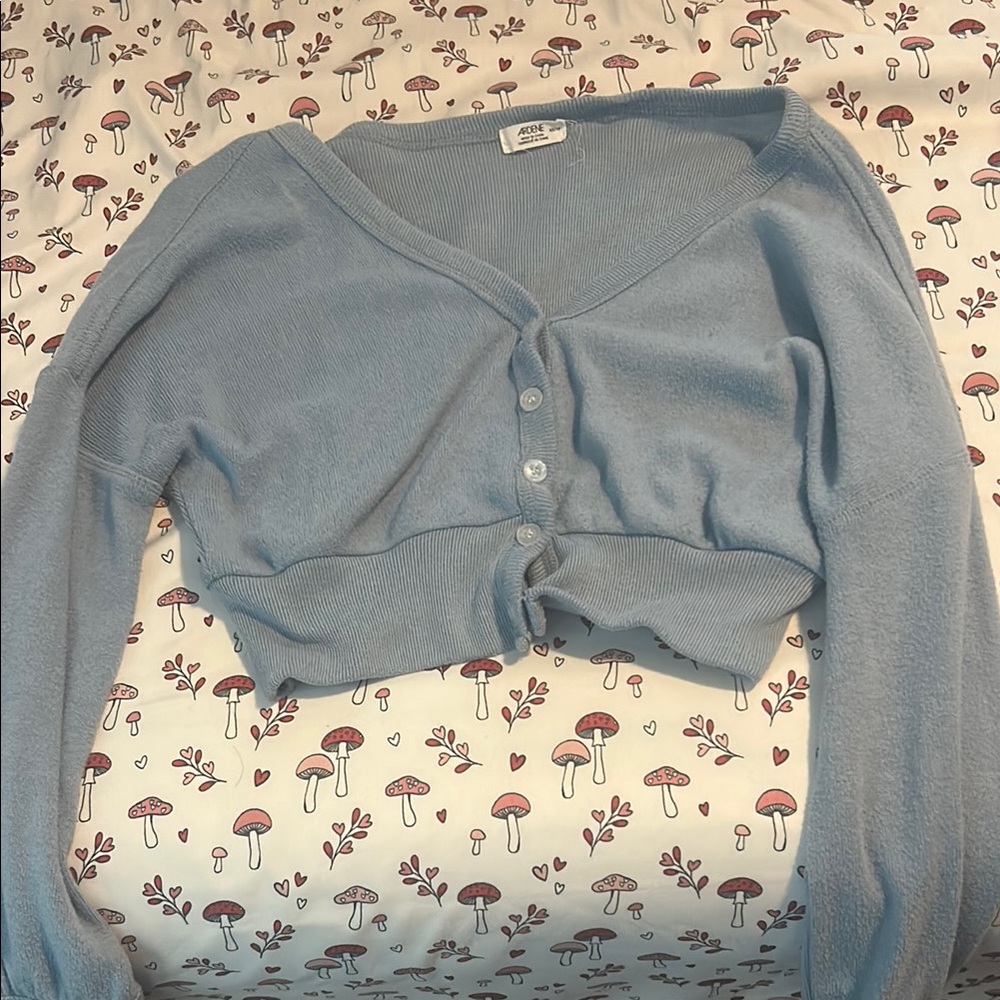 a new day Blue Cardigan with Ribbed Details